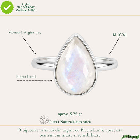 Inel Argint 925 cu Piatra Lunii Naturala Lacrima – Intuitie si Armonie