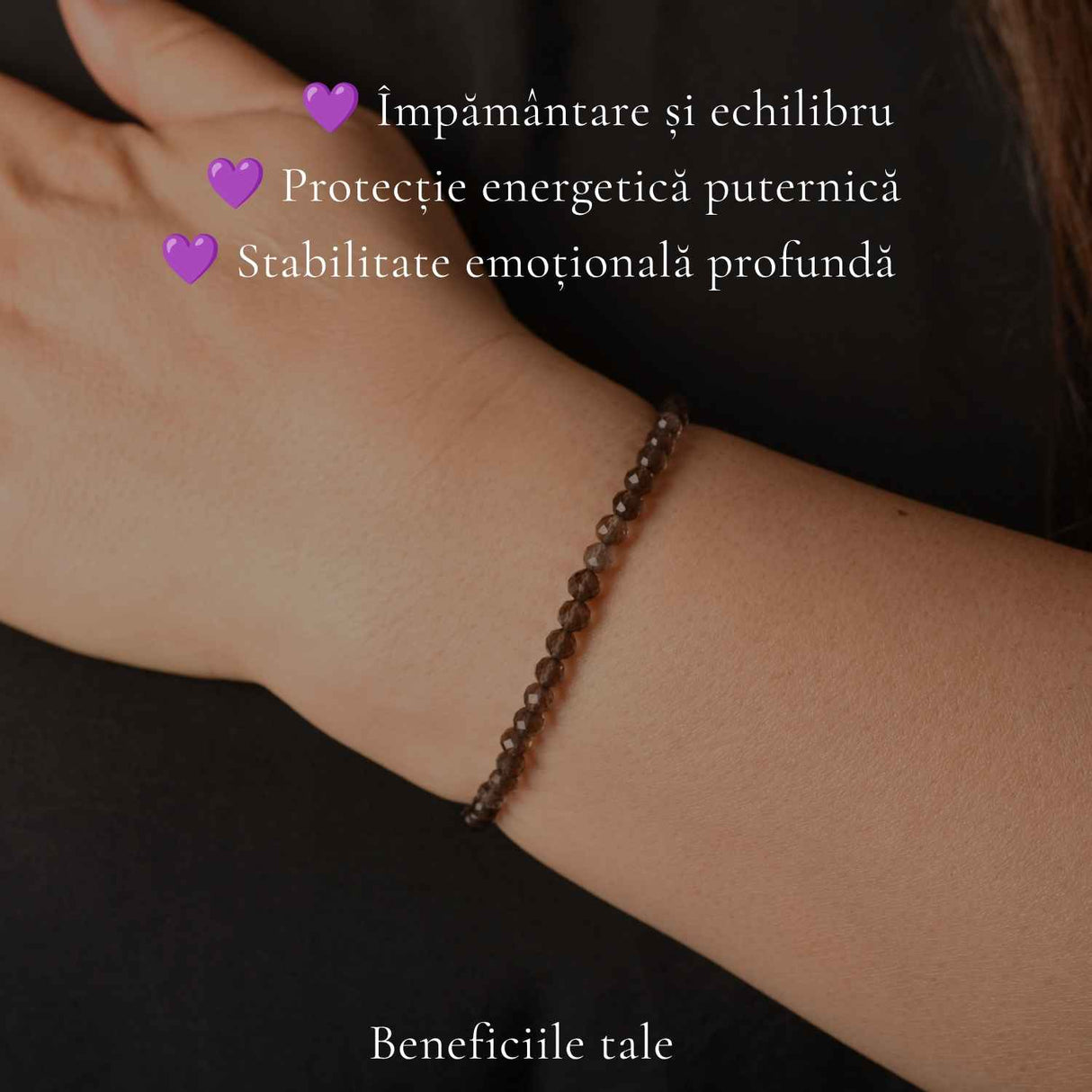 Bratara cu Cuart Fumuriu Fatetat Natural 4 mm – Protectie, Echilibru si Claritate