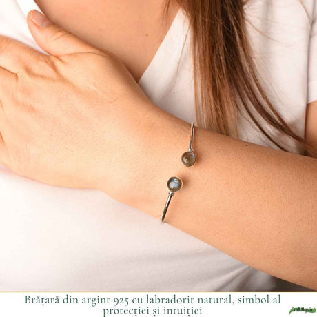 Bratara Indiana din Argint 925 ajustabilă cu Labradorit Rotund – Protectie si Intuitie