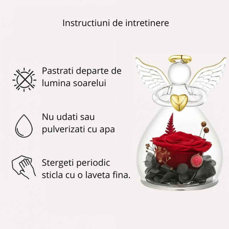 Trandafir Criogenic cu Inger Pazitor din Sticla - Cadou Elegant cu Semnificatie