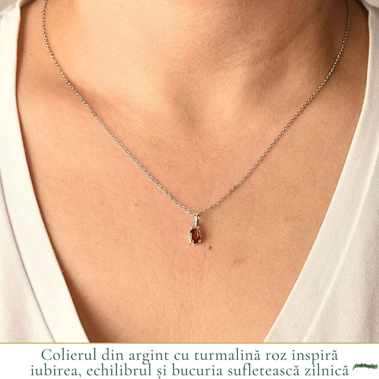 Colier Argint 925 cu Piatra Naturala de Turmalina Roz Fatetata Oval – Iubire si Echilibru