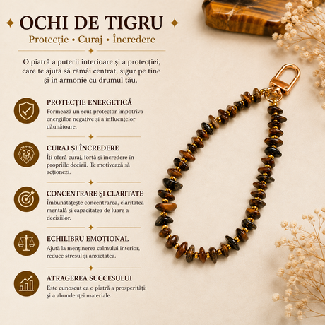 Ochi de Tigru natural pe charm cu aliaj metalic
