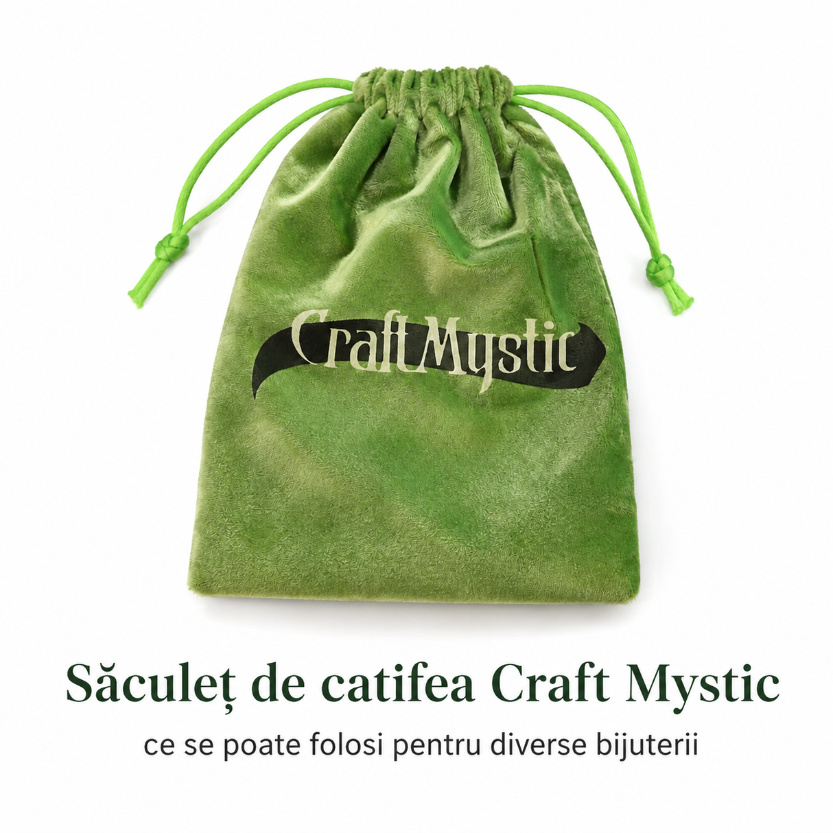 Săculeț de catifea verde 12 x 14 cm pentru bijuterii