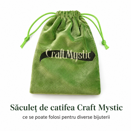 Săculeț de catifea verde 12 x 14 cm pentru bijuterii