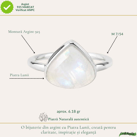 Inel Argint 925 cu Piatra Lunii Naturala Lacrima – Intuitie si Armonie