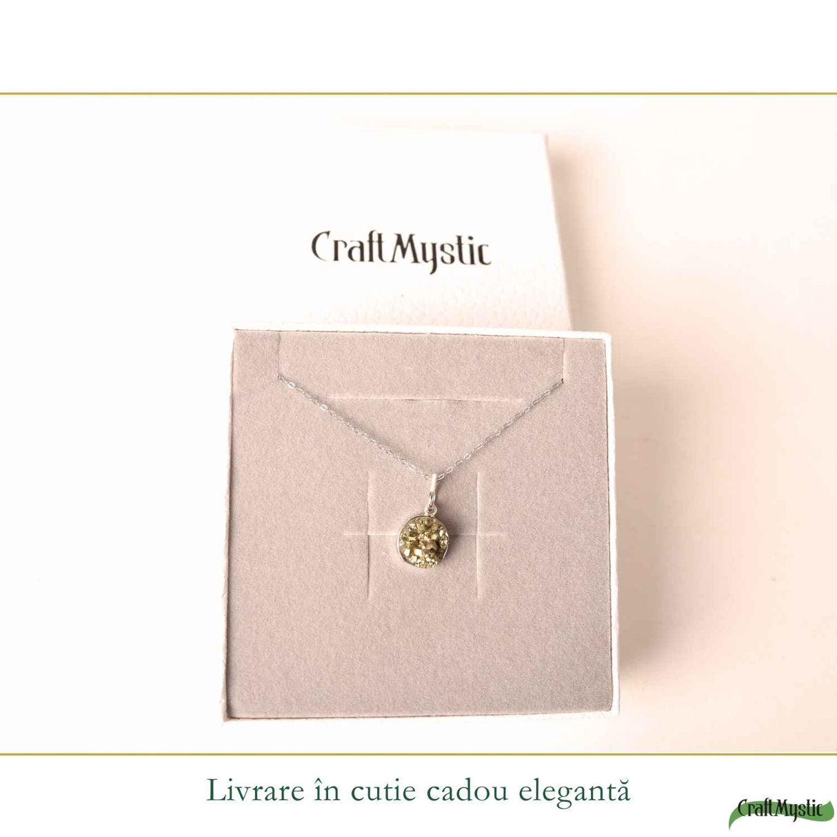 Colier Argint 925 cu Piatra Naturala de Pirita Rotunda – Prosperitate si Incredere