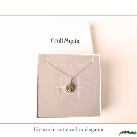 Colier Argint 925 cu Piatra Naturala de Pirita Rotunda – Prosperitate si Incredere