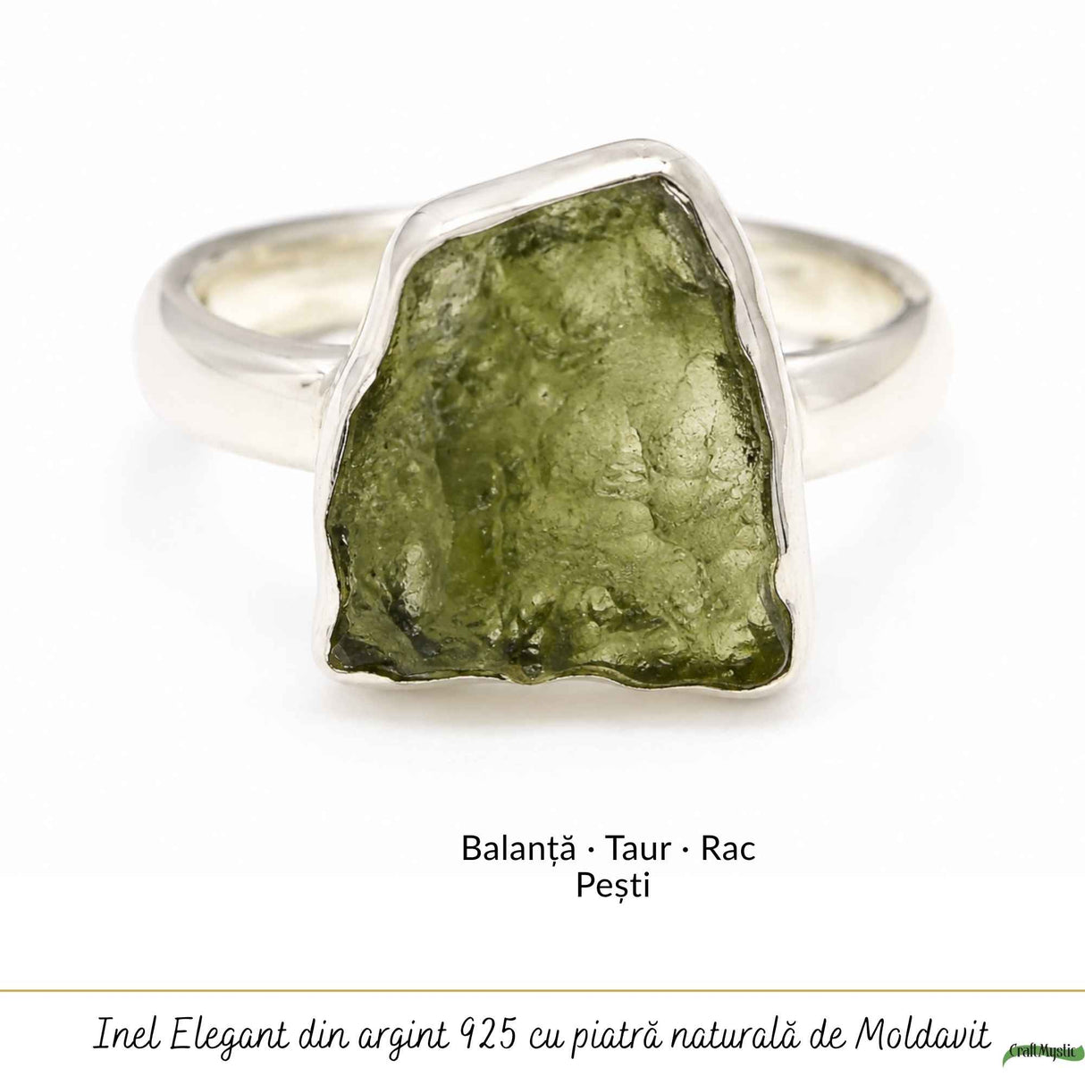 Moldavit natural montat pe inel din argint 925