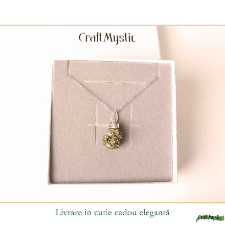 Colier Argint 925 cu Piatra Naturala de Pirita Bruta – Prosperitate si Putere Interioara