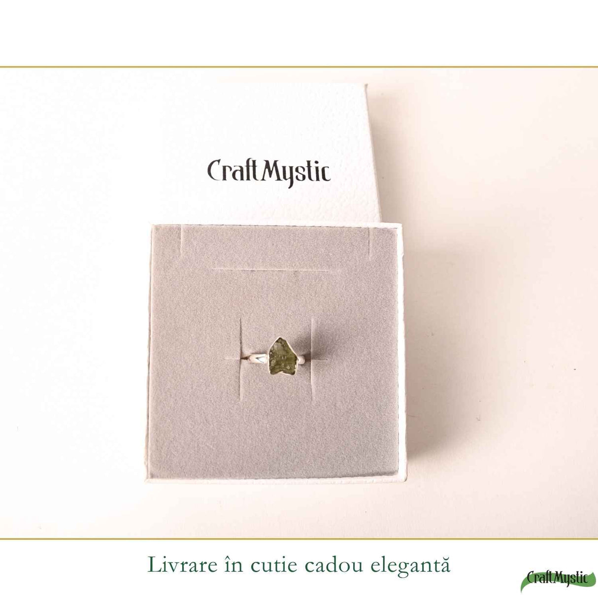Inel din argint 925 cu Moldavit natural, fiecare piatră unică