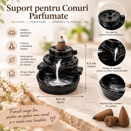 Suport ceramic pentru conuri parfumate cu efect cascadă