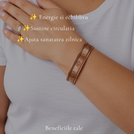 Brățară din cupru cu simbolurile celor 7 chakre