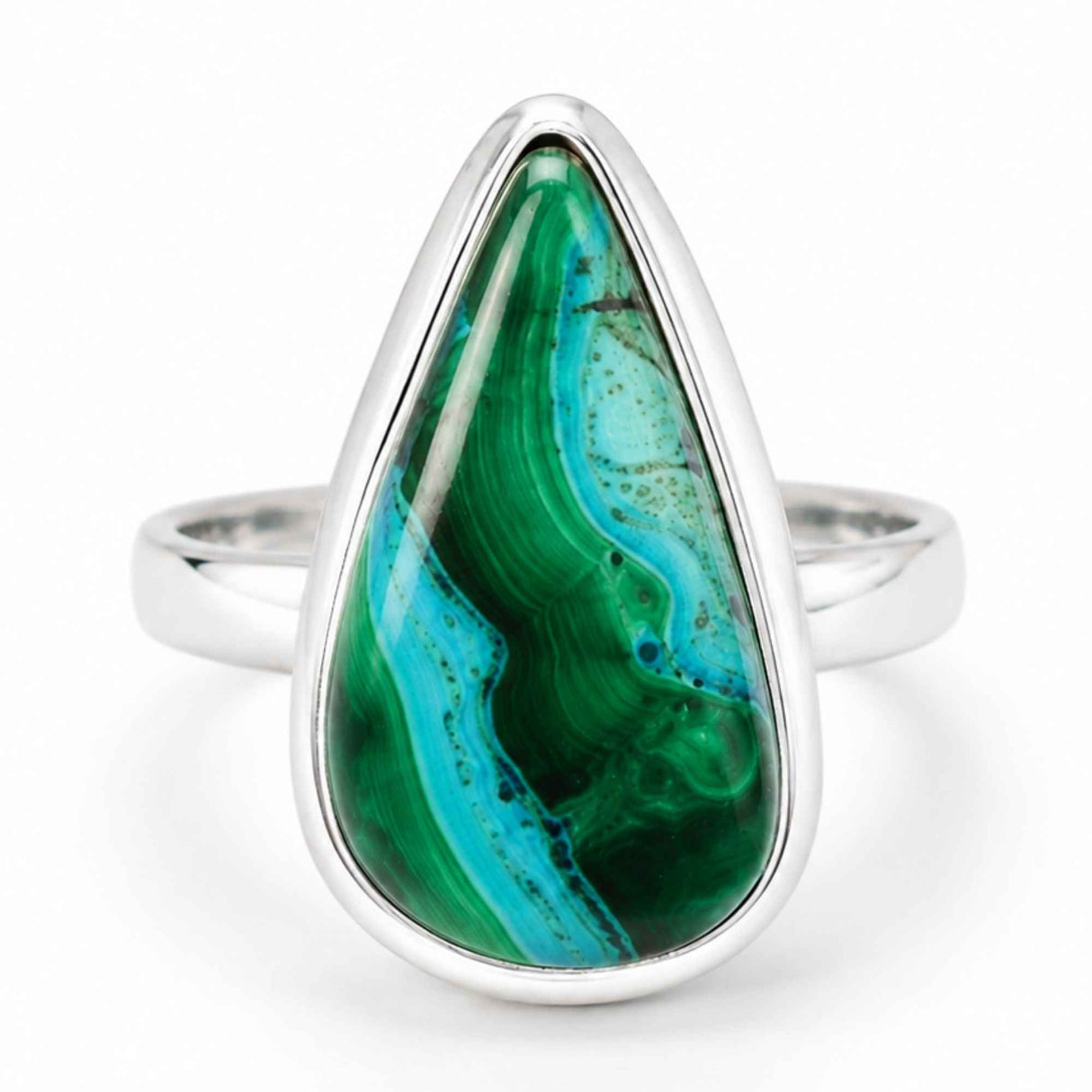 925 Sterling Silver Necklace with Malachite and Chrysocolla Teardrop – Protection and Harmony