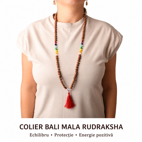 Detaliu al mărgelelor colorate și ciucurelui de la Mala