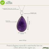 Colier Argint 925 cu Ametist Natural Lacrima – Simbol al Calmului si Echilibrului