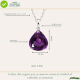 Colier Argint 925 cu Ametist Natural Lacrima fatetat – Simbol al Calmului si Claritatii