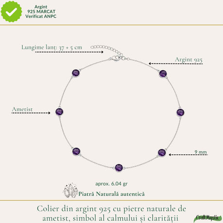 Colier Argint 925 cu Ametist Fatetat – Calm, Claritate si Echilibru