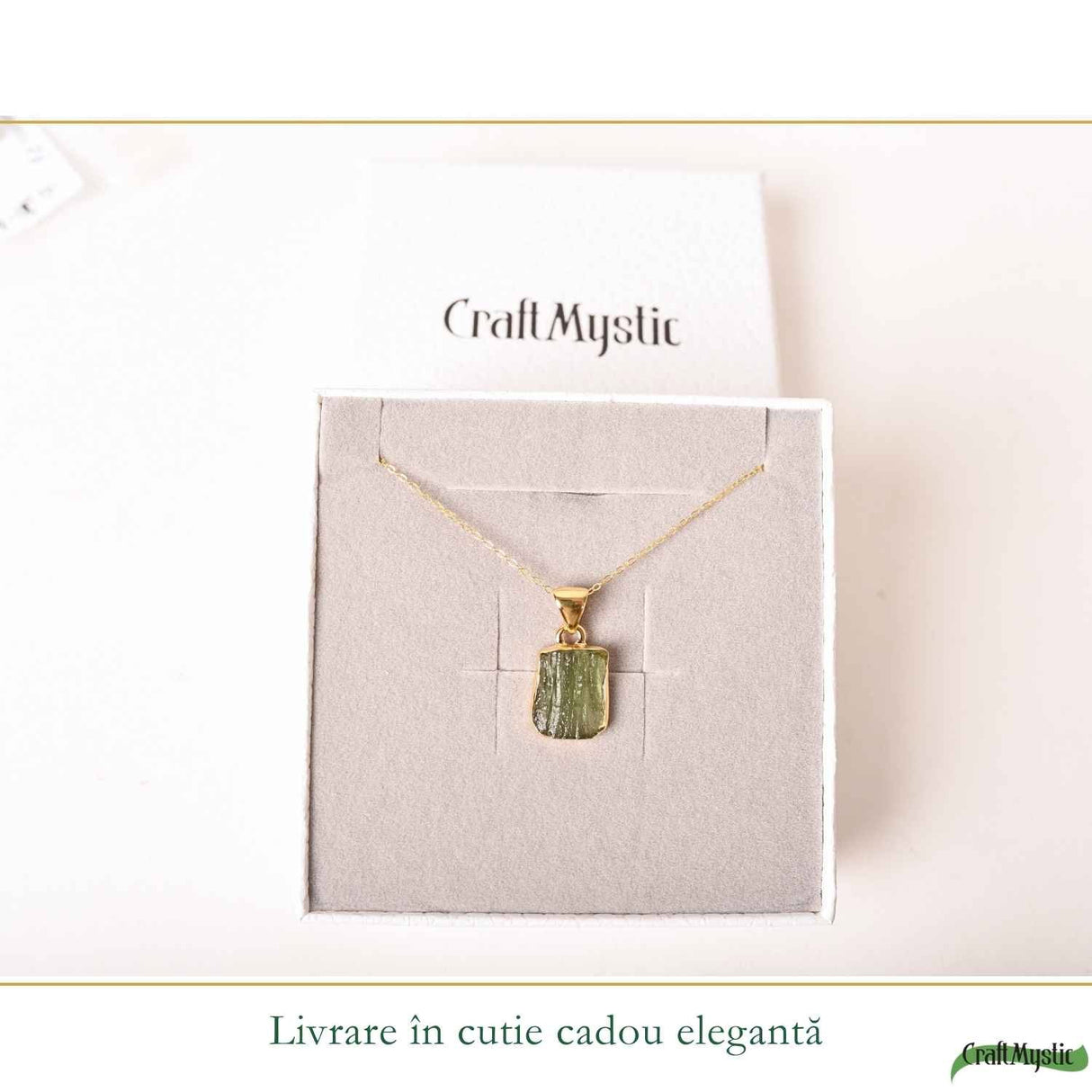 Colier Moldavit Brut Neuniform cu Argint 925 Placat cu Aur de 18k – Energie si Claritate Interioara