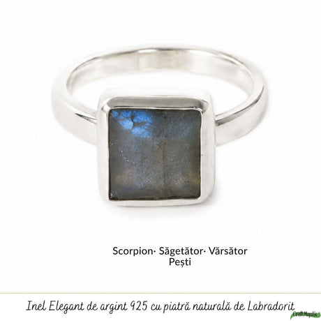 Inel Argint 925 cu Labradorit Patrat Fatetat – Intuitie si Protectie