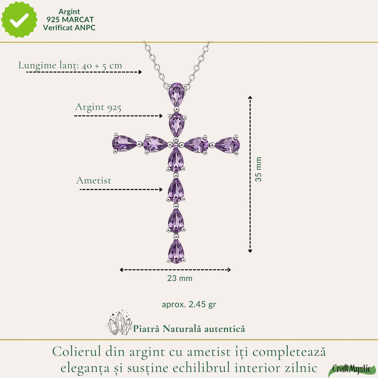 925 Silver Necklace with Faceted Teardrop Natural Amethyst – Symbol of Calm and Clarity
