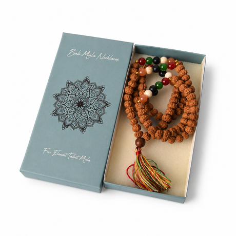 Colier Mala Rudraksha cu 108 mărgele din pietre naturale mixte