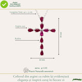 Colier Argint 925 cu Rubin Natural Fatetat in Forma de Cruce – Curaj si Energie Interioara