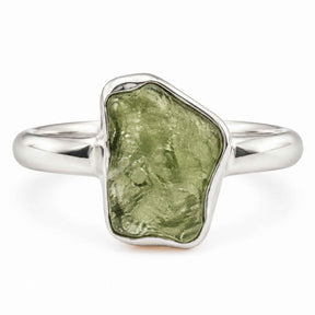 Inel din argint 925 cu Moldavit natural, piatră verde neuniformă