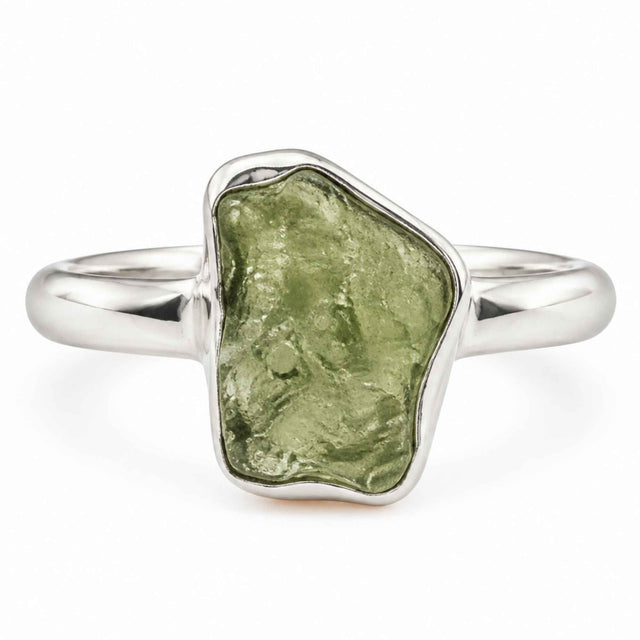 Inel din argint 925 cu Moldavit natural, piatră verde neuniformă