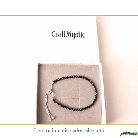 Bratara Argint 925 cu Spinel Negru Fatetat Natural 3 mm - Protectie si Putere Interioara