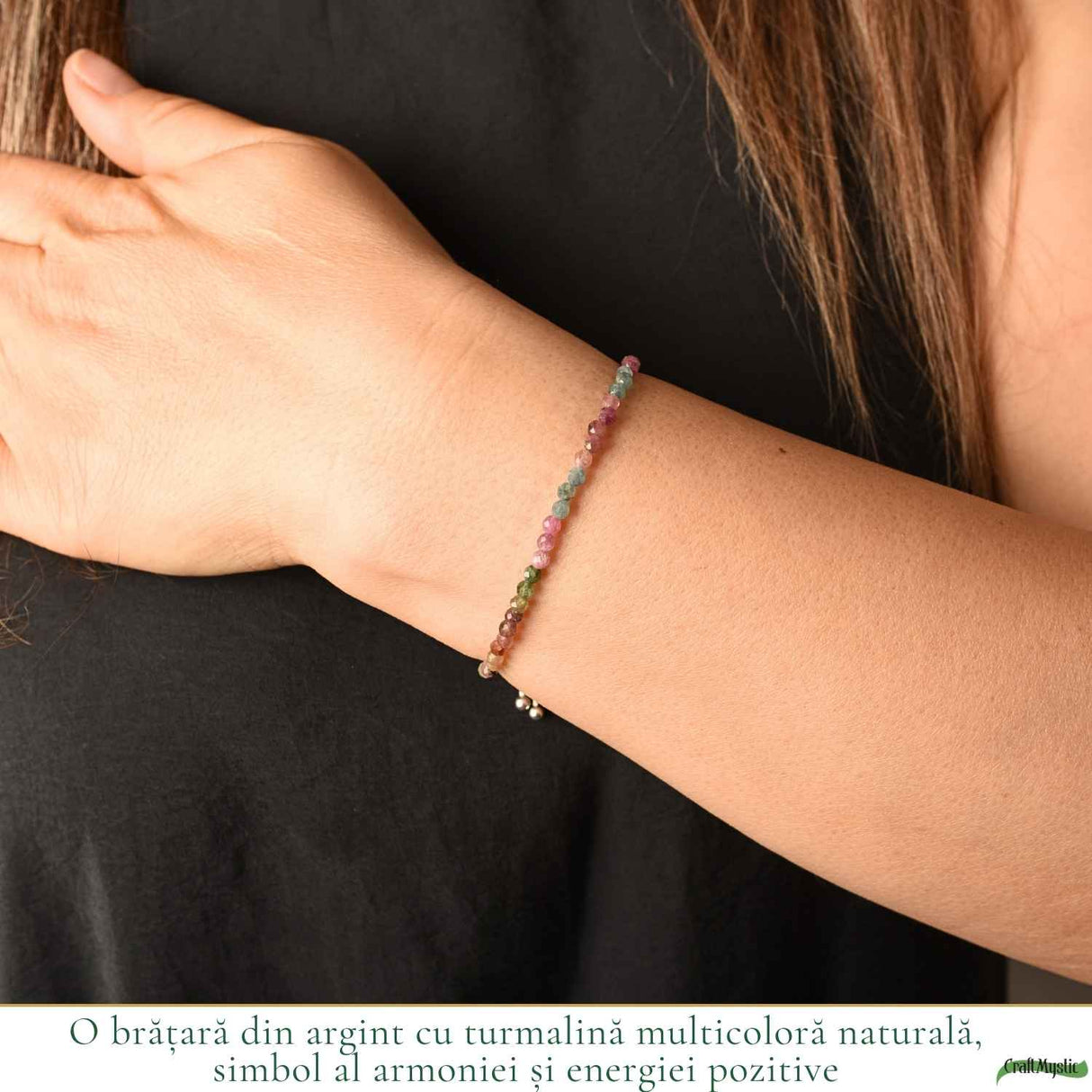 Bratara Argint 925 cu Turmalina Multicolora Fatetata Naturala 3 mm - Echilibru si Protectie