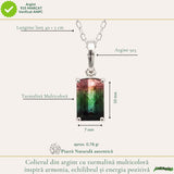 Colier Argint 925 cu Piatra Naturala de Turmalina Multicolora Fatetata Dreptunghi – Armonie si Energie Pozitiva