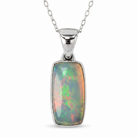 Colier Argint 925 cu Piatra Naturala de Opal Etiopian Dreptunghi – Creativitate si Inspiratie