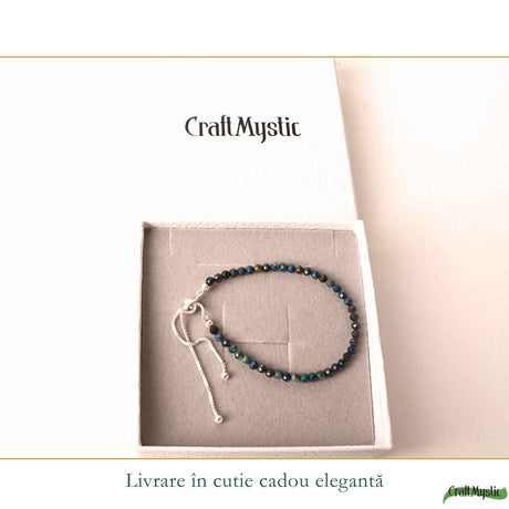 Bratara Argint 925 cu Crisocola Fatetata Naturala 3 mm - Calm si Echilibru Emotional