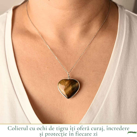 Colier Argint 925 cu Piatra Naturala Ochi de Tigru Inima – Curaj si Incredere
