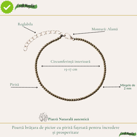 Pirită fațetat, pietre rotunde de 2 mm, pe brățară de picior