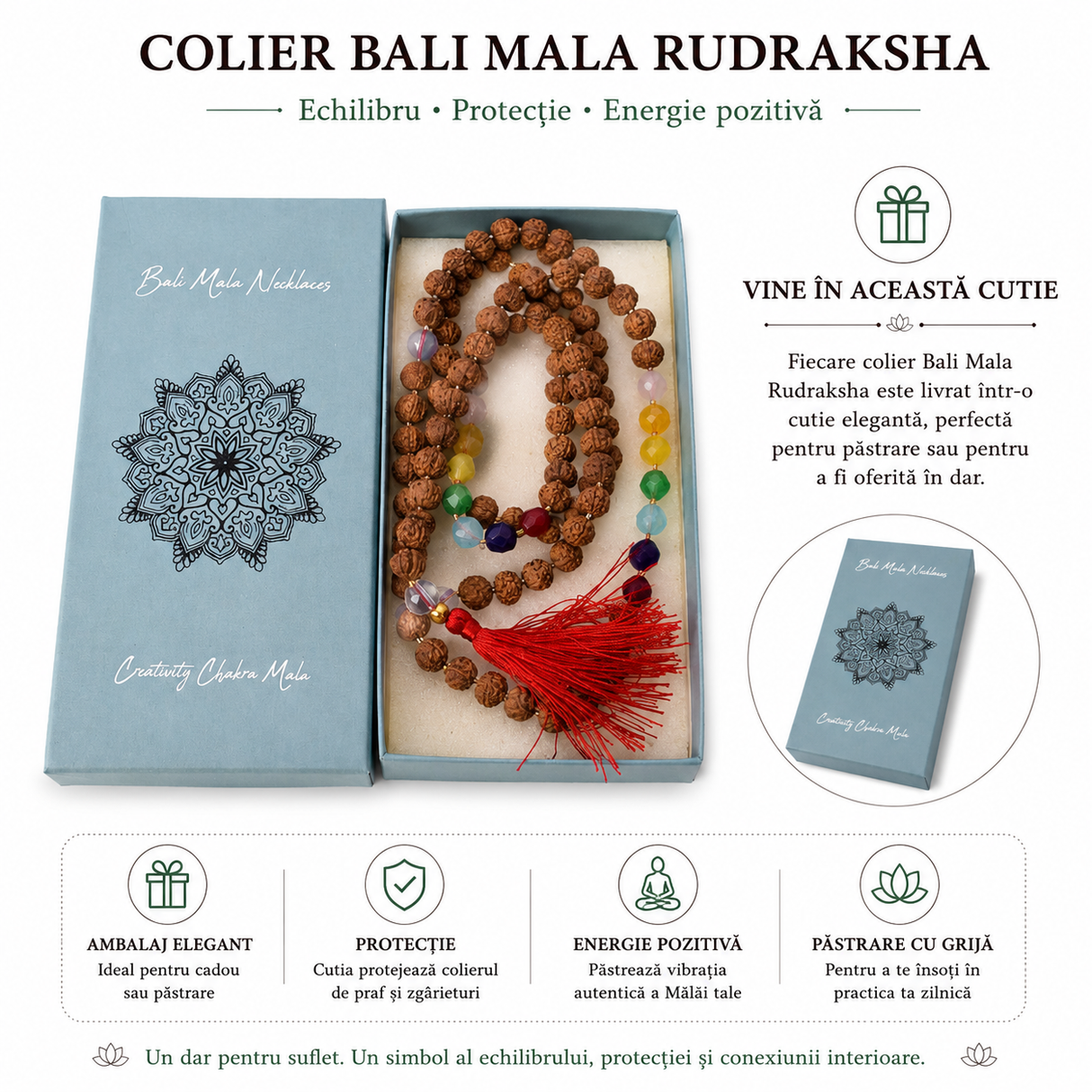 Colier Mala Rudraksha cu 108 mărgele din pietre naturale mixte