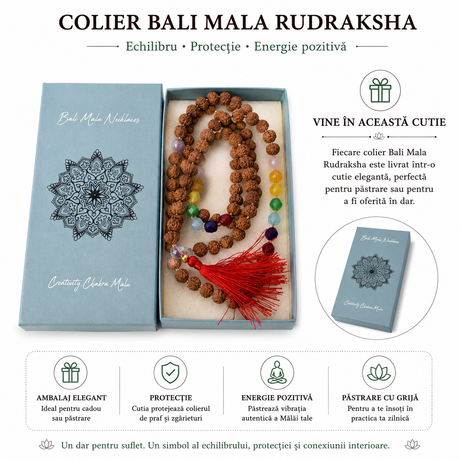 Colier Mala Rudraksha cu 108 mărgele din pietre naturale mixte