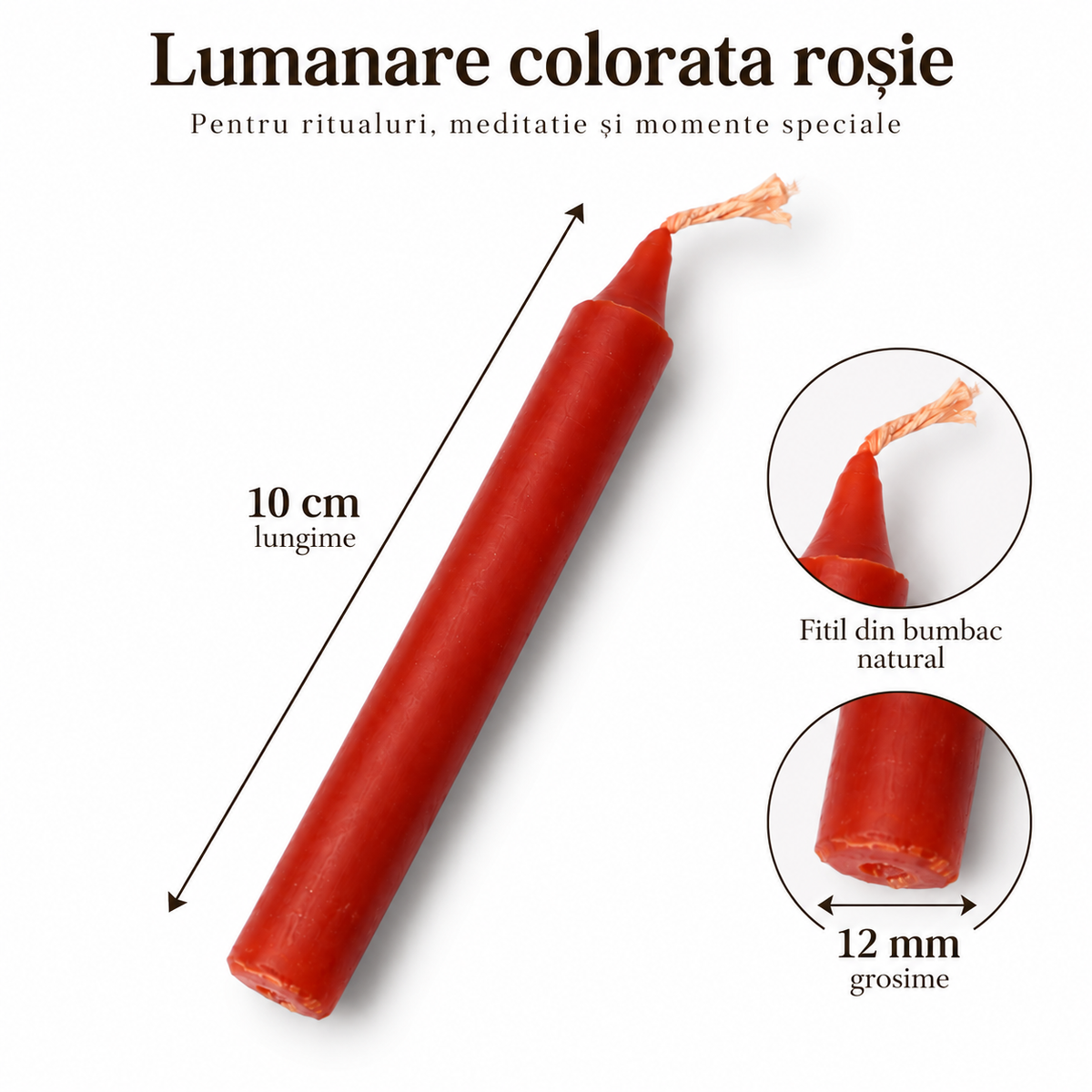 Lumanare Rosie pentru Ritualuri si Intentii 10 cm - 1 Bucata