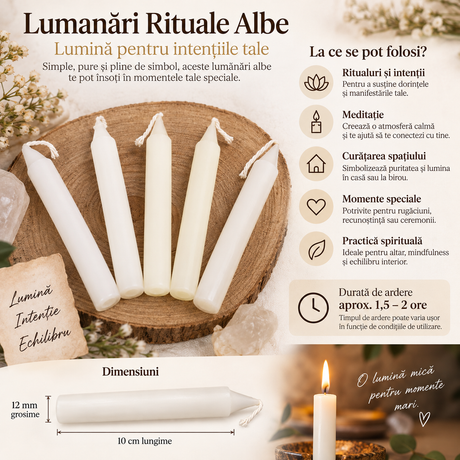 Lumânare Albă pentru Ritualuri și Intenții 10 cm - 1 Bucată