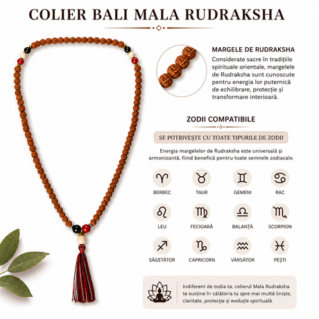Colier Mala Rudraksha cu ciucure, cadou spiritual