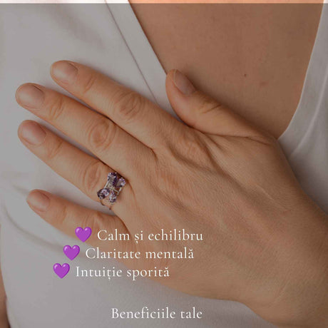 Inel Argint 925 ajustabil cu Piatra Naturala de Ametist Fatetat Fluture – Claritate si Transformare