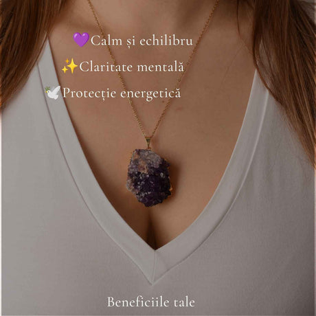 Colier cu Ametist Druzy, Inox (oțel inoxidabil) – CraftMystic