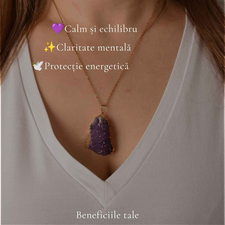 Colier cu Ametist Druzy, Inox (oțel inoxidabil) – CraftMystic