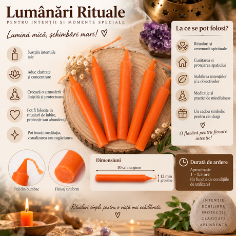 Lumânare Portocalie pentru Ritualuri și Intenții 10 cm - 1 Bucată