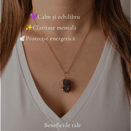 Colier cu Ametist Druzy, Inox (oțel inoxidabil) – CraftMystic