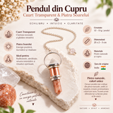 Pendul din cupru cu Cuarț Transparent și Piatra Soarelui naturală