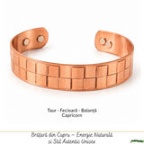 Brățară din cupru cu pătrățele și 4 magneți, unisex