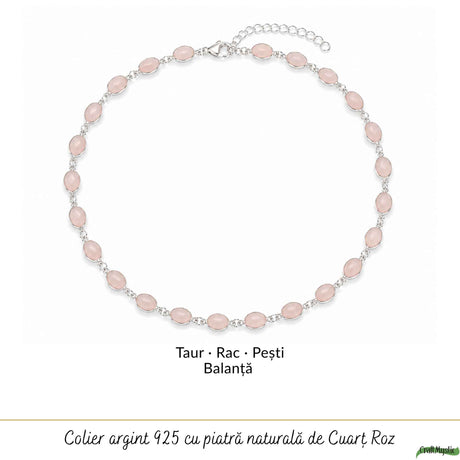 Colier Argint 925 cu Cuart Roz Oval – Iubire, Armonie si Feminitate