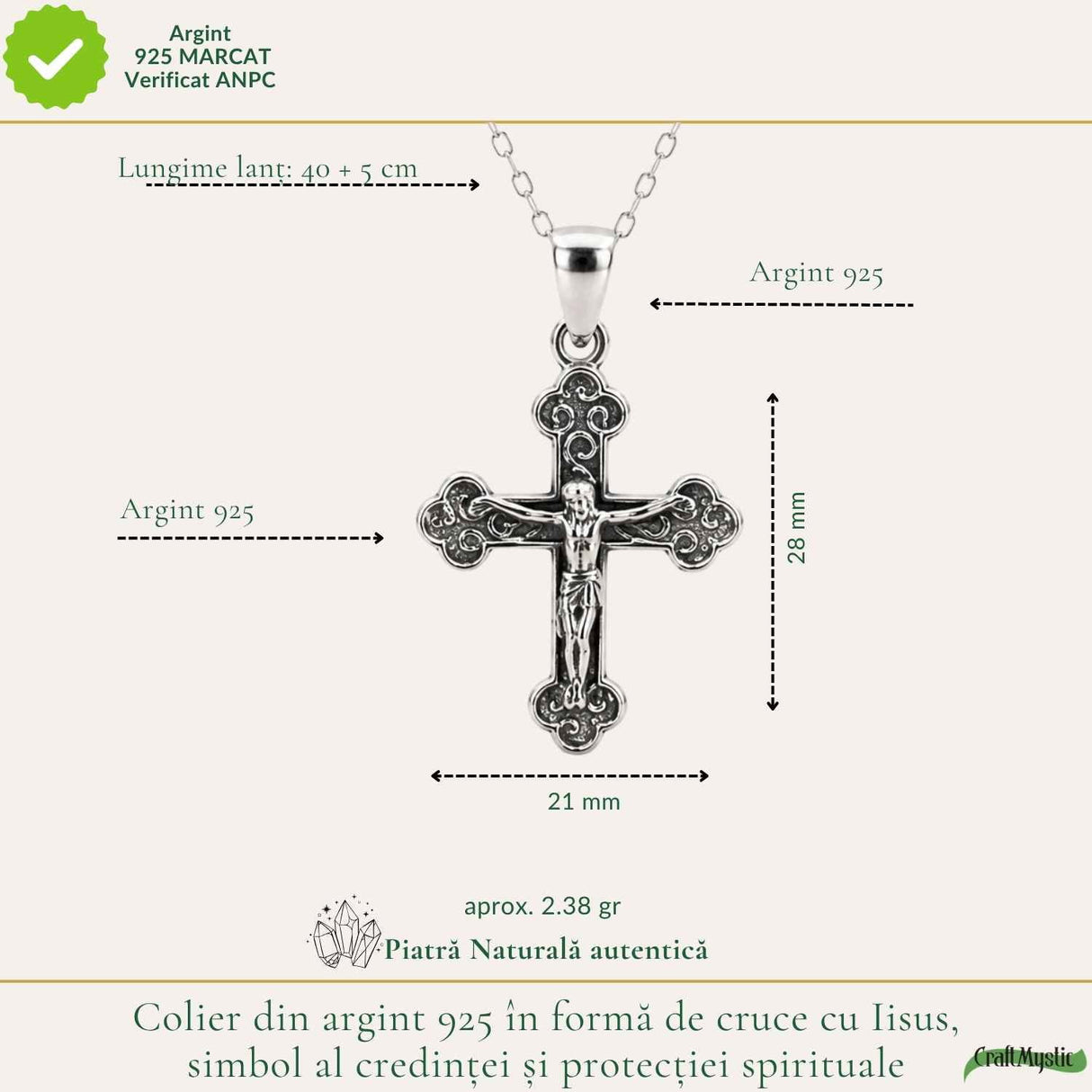 Colier Cruce cu Iisus din Argint 925 – Protectie Spirituala si Credinta