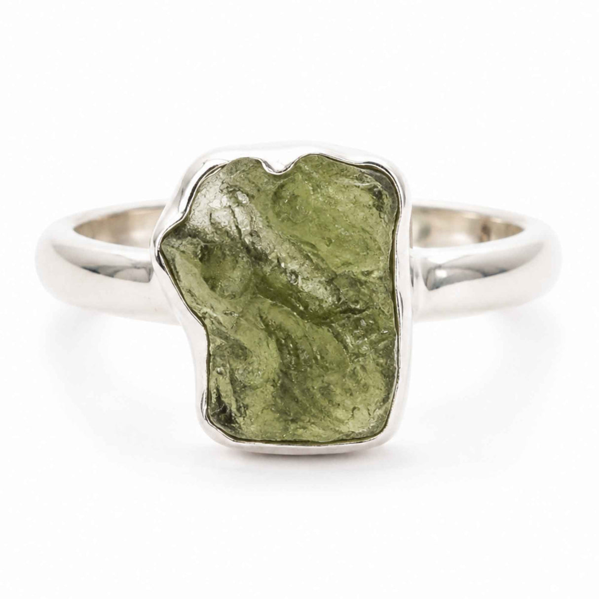 Inel din argint 925 cu Moldavit natural, piatră verde neuniformă